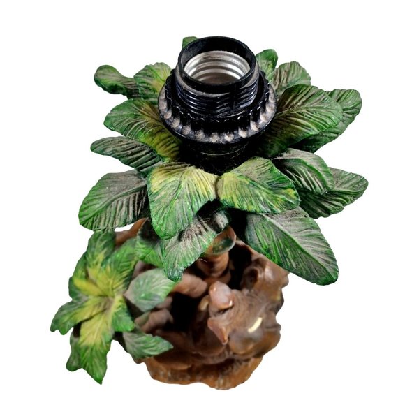 Vtg Tropical Elephants Mother Baby Babies  Safari Jungle Palm Trees Table Lamp - Picture 6 of 9